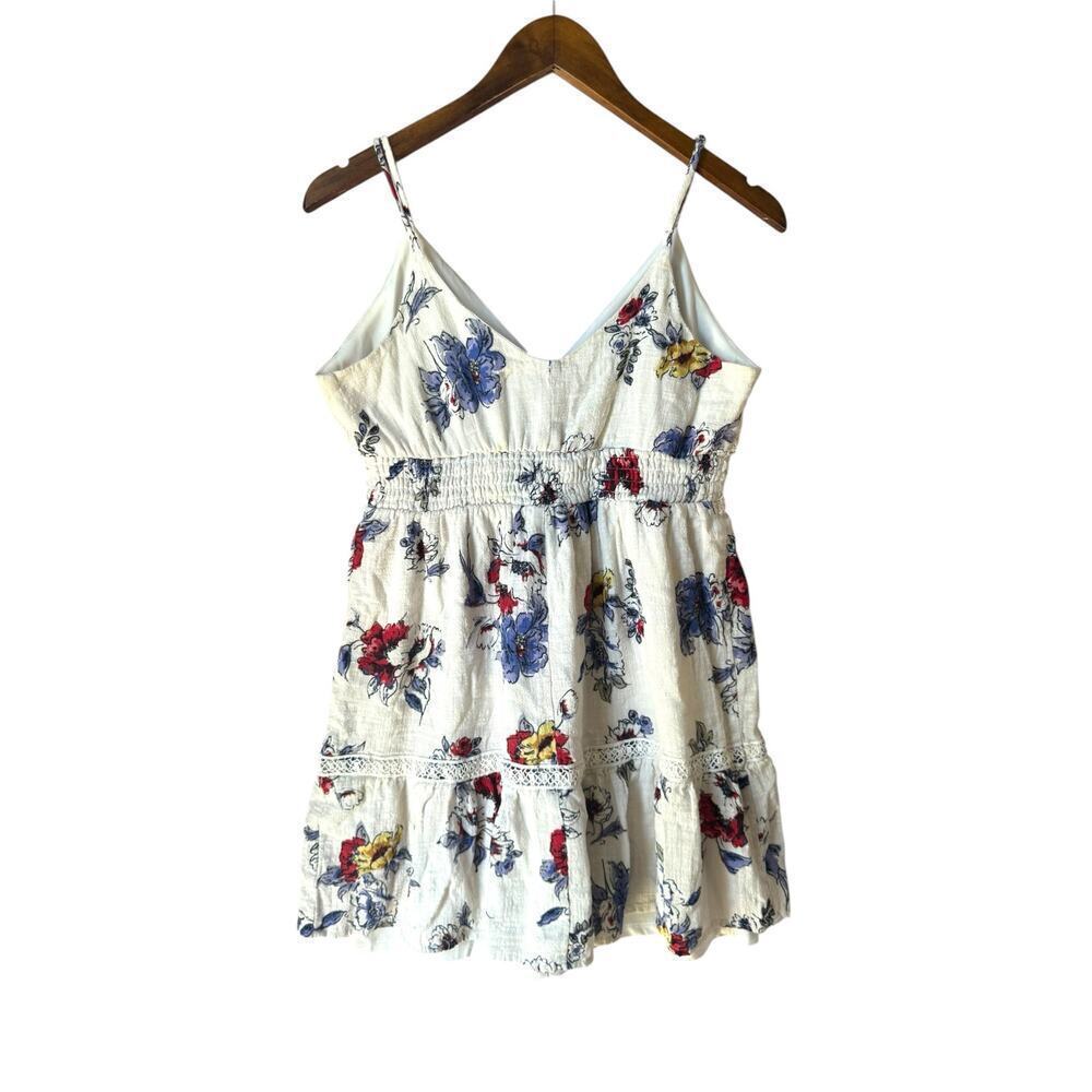 Eyeshadow Floral Sundress White Multicolor Cotton Lace Trim‎ Size S